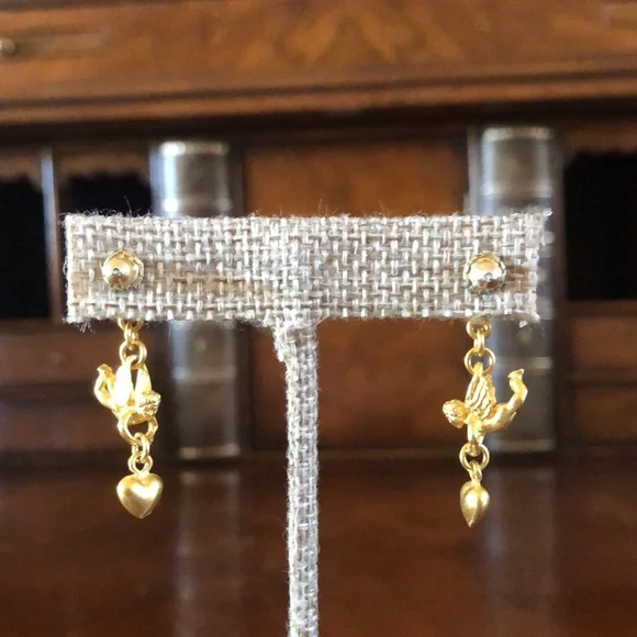 Vintage Kirks Folly Cherub and Heart Pierced Earrings New! - Picture 2 of 4